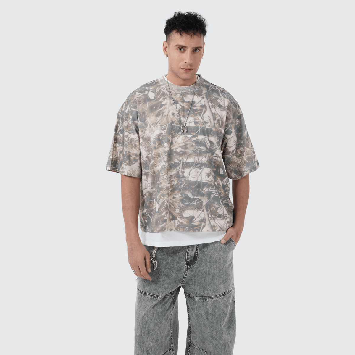 Unisex Cropped Camouflage Tree Print T-shirt（270GSM）
