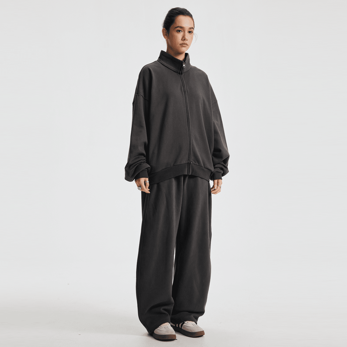 Unisex Brushed Stand-collar Zip-up Jacket