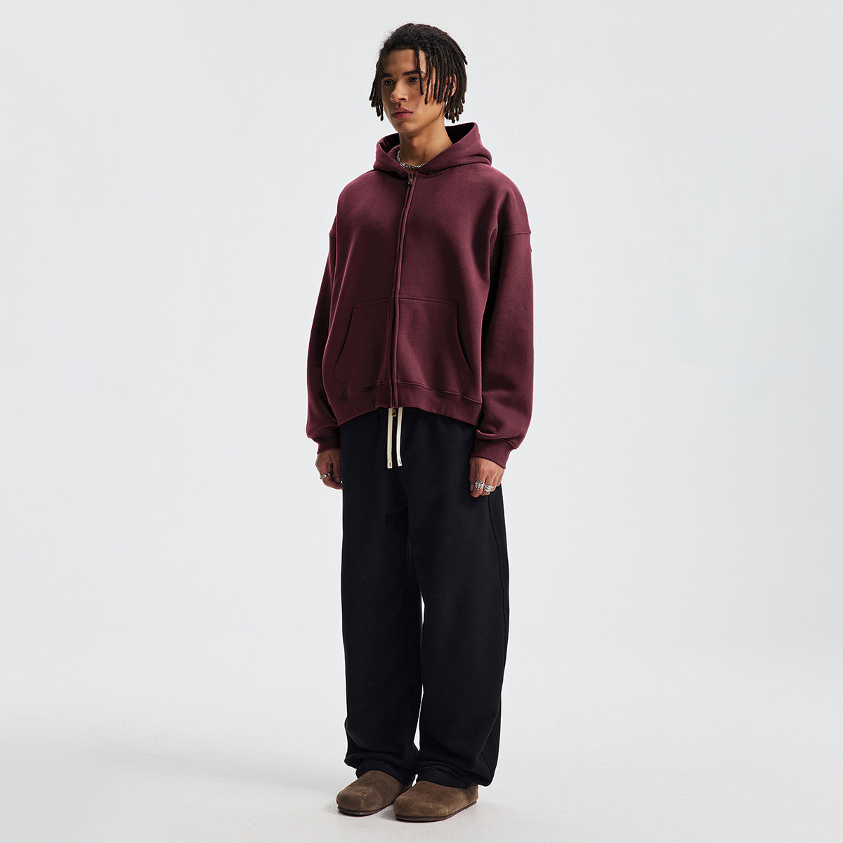 Unisex Boxy Cropped Fleece Zip-Up Hoodie