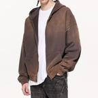 Unisex Washed Distressed Dystopian Streetwear Zip-Up Hoodie(420GSM)