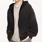Unisex Washed Distressed Dystopian Streetwear Zip-Up Hoodie(420GSM)